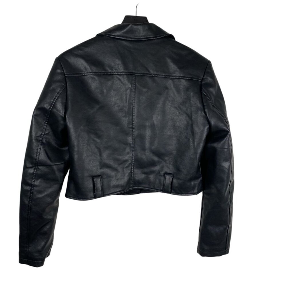 Azalea Wang Black Faux Patent Leather Collared Biker Short Grunge Jacket Size L - Picture 2 of 10